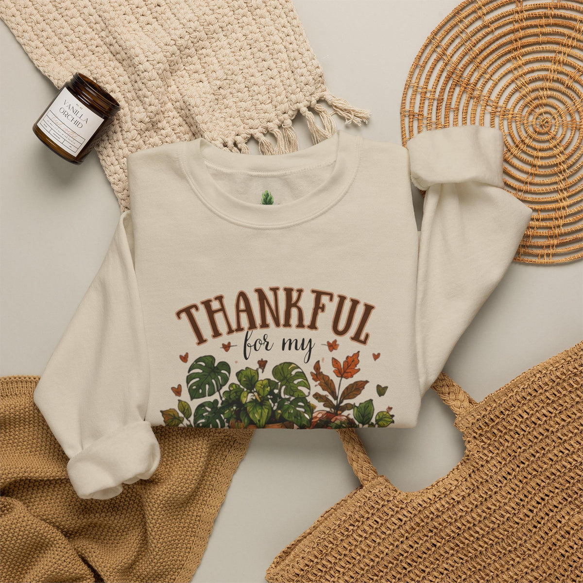 Thankful for My Plants Crewneck Sweatshirt — Fall Plant Lover Pullover