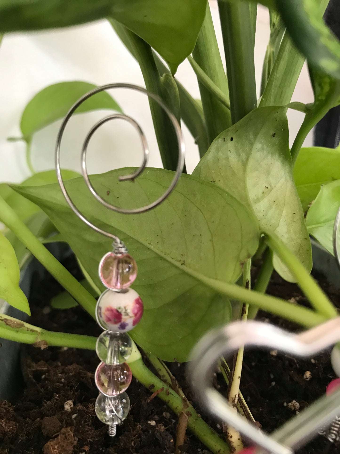 Handmade Floral Beaded Plant Stakes – Heart & Spiral Designs