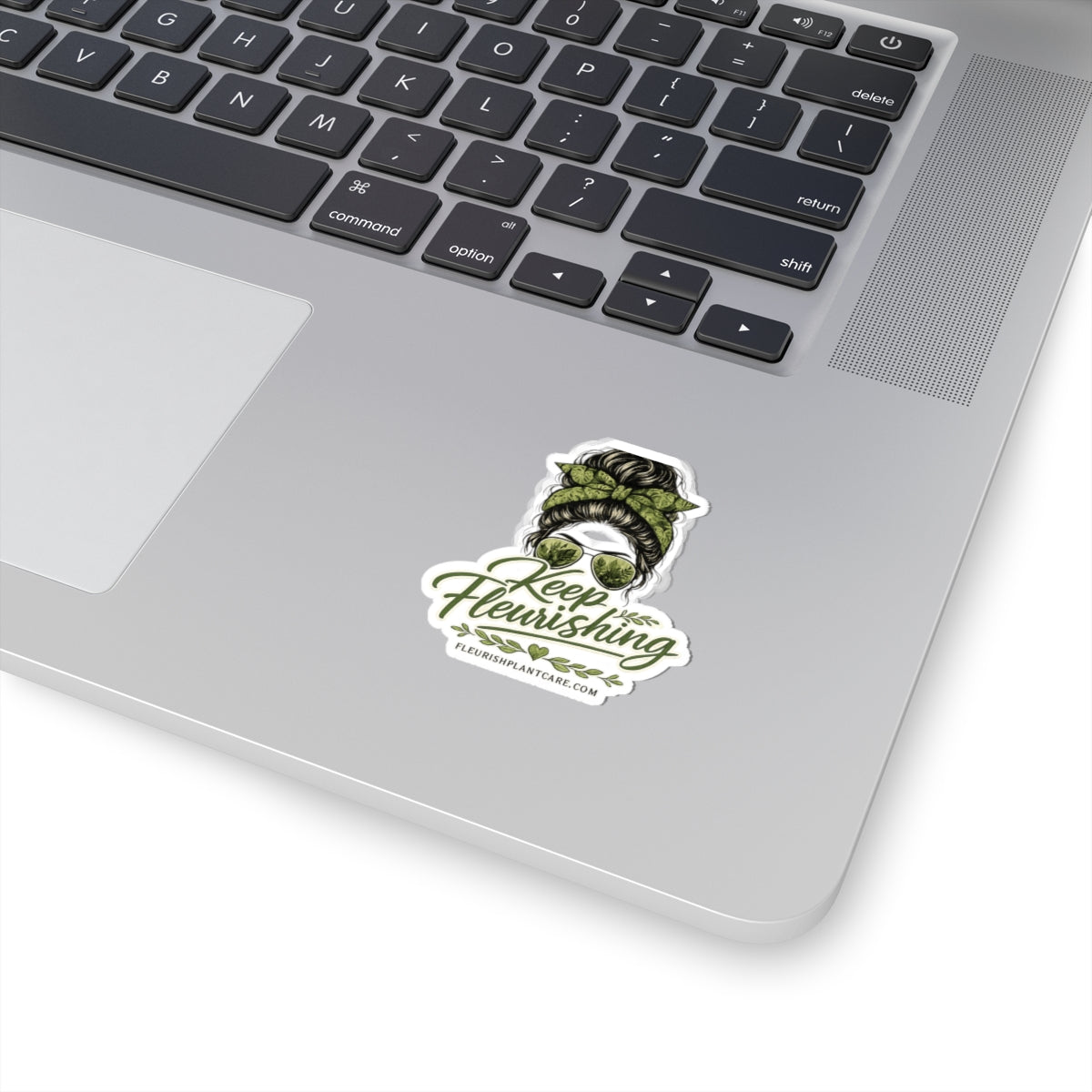 Keep Fleurishing Plant Mom Sticker — Green Messy Bun Floral Vinyl Sticker (Kiss-Cut)