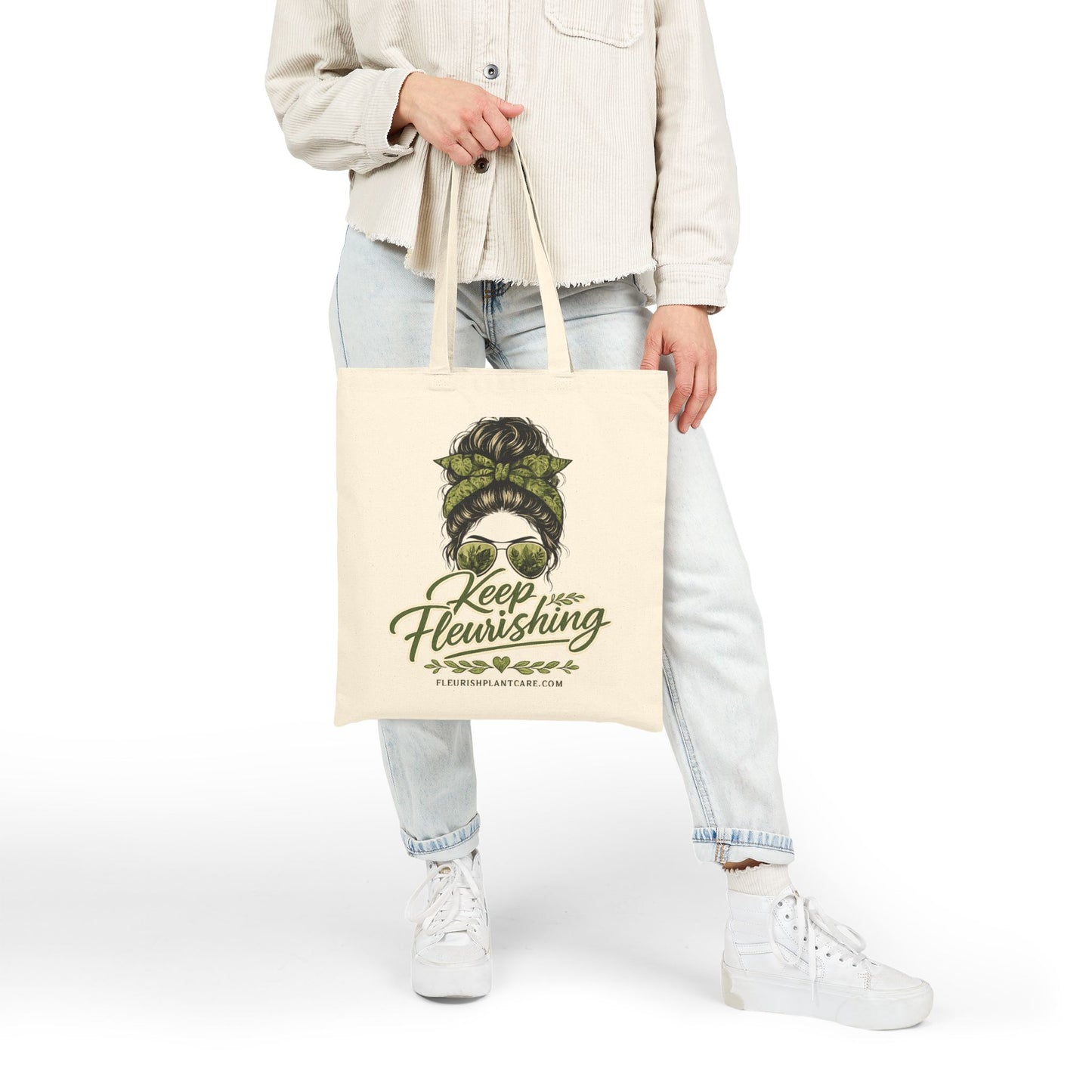 Tote Bag — "Keep Flourishing" Botanical Girl Canvas Tote
