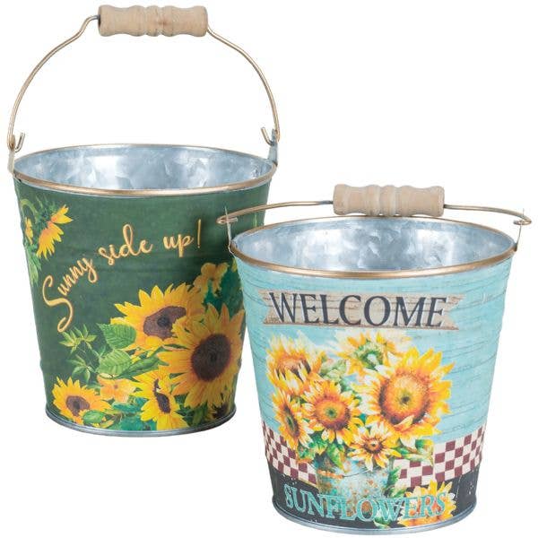 4" Sunflower Design Metal Pot for Houseplants - 2 Designs