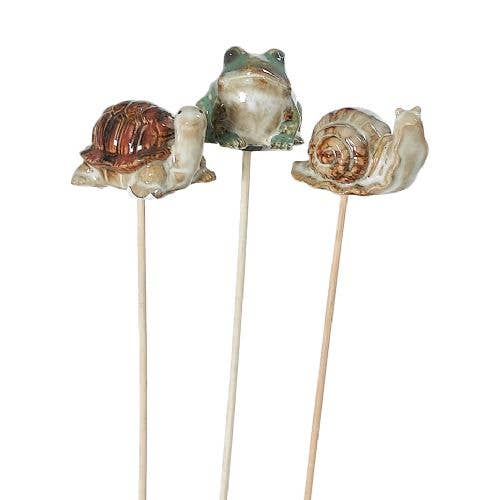 Garden Friends Pottery Plant Pick - 9" Stake - Garden Decor