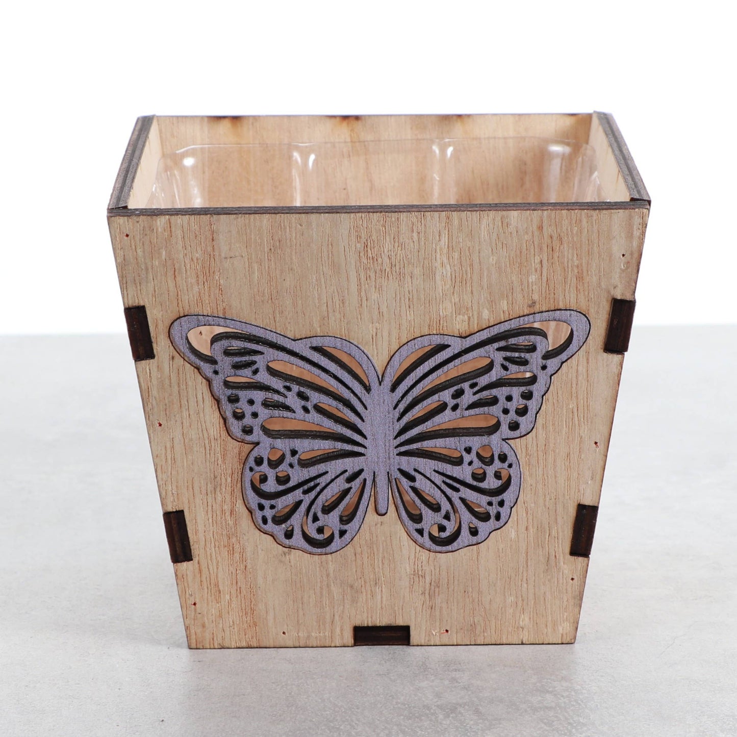 Butterfly Design Wooden Pot for Houseplants - 4" Size