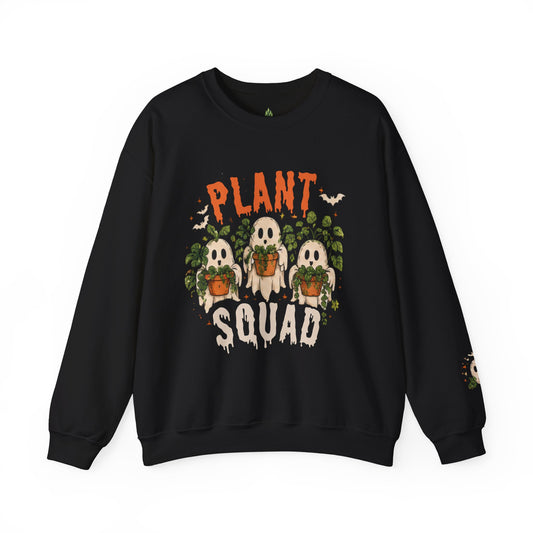 Plant Squad Sweatshirt — 'Plant Squad' Ghost Planters Crewneck with Back Quote 'Good Plants Scare Bad Days Away'