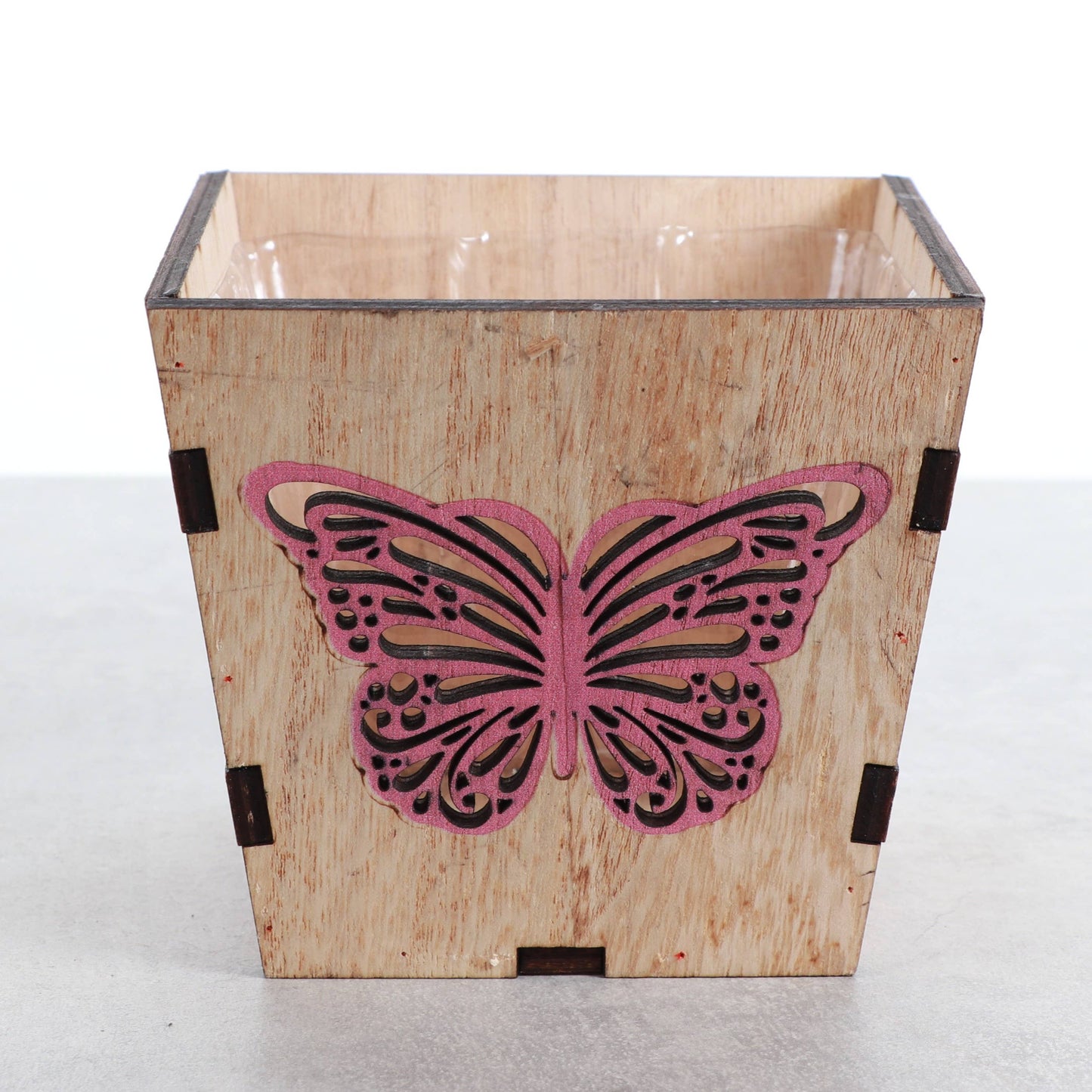 Butterfly Design Wooden Pot for Houseplants - 4" Size