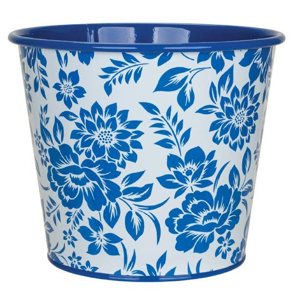Delft Blue Design Metal Pot for Plants - 6"