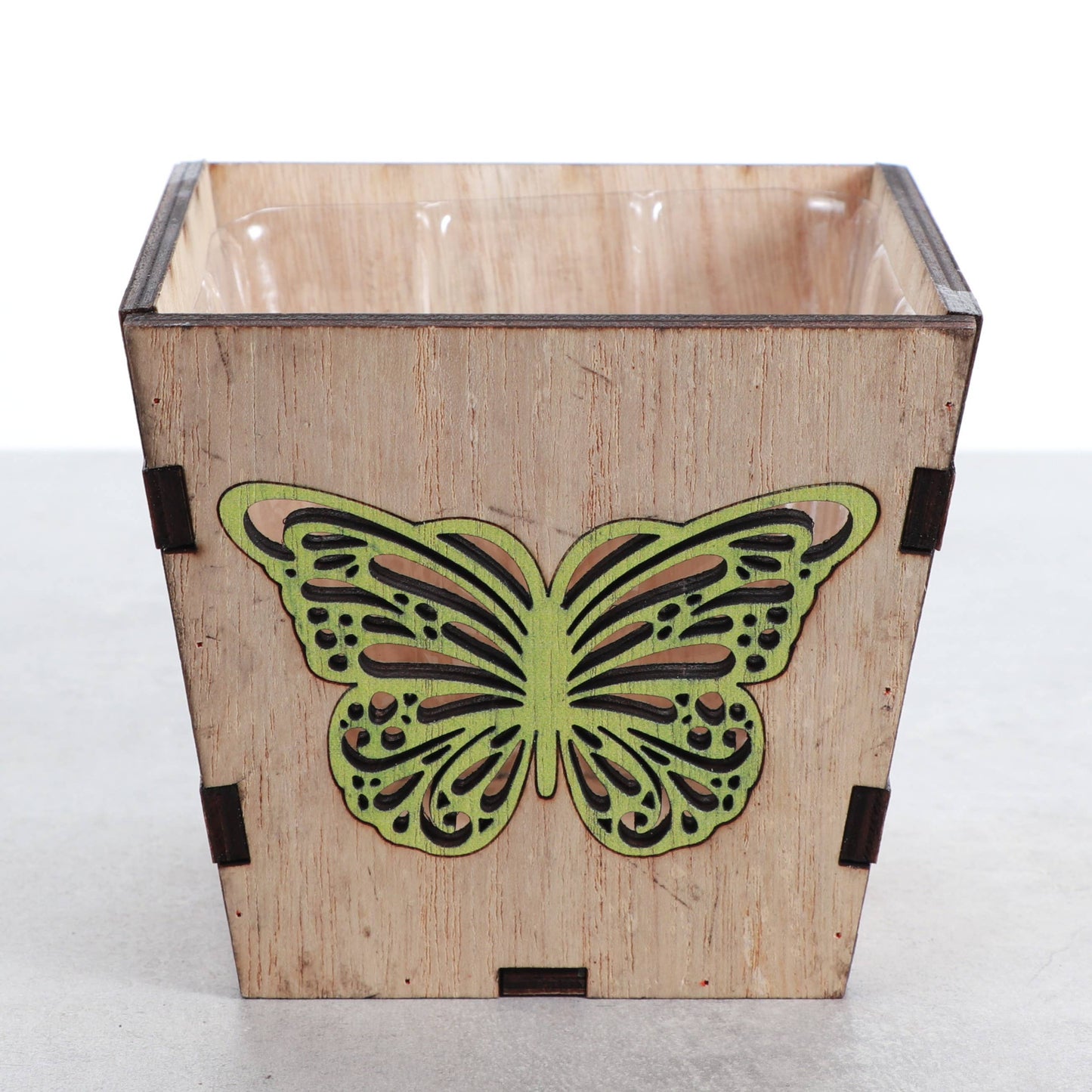 Butterfly Design Wooden Pot for Houseplants - 4" Size