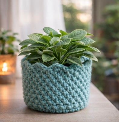 Plant Cozy Sweater™ – Hand-Crocheted Textured Pot Cover