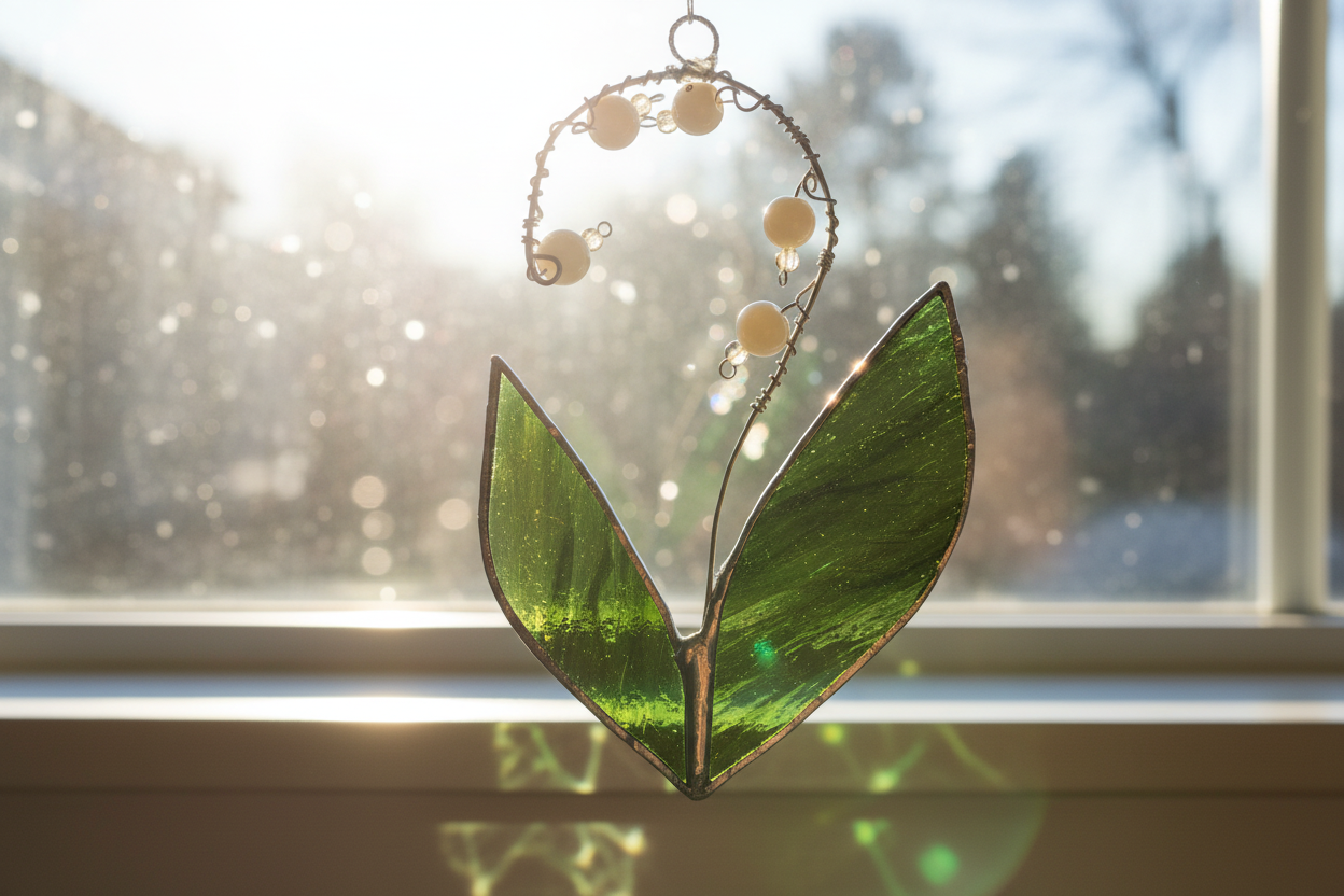 Lilly of the Valley Stained Glass Plant Suncatcher