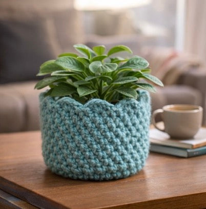 Plant Cozy Sweater™ – Hand-Crocheted Textured Pot Cover