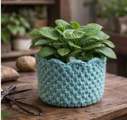 Plant Cozy Sweater™ – Hand-Crocheted Textured Pot Cover