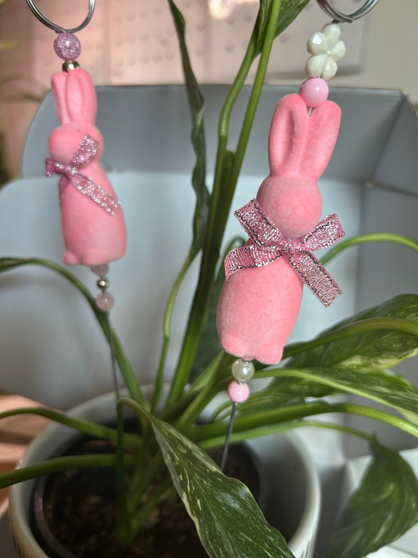 Long Velvet Bunny Plant Jewelry Stake