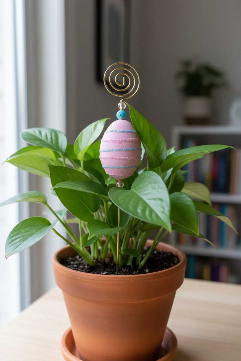 Glitter Stripe Egg Plant Jewelry Gold Stake