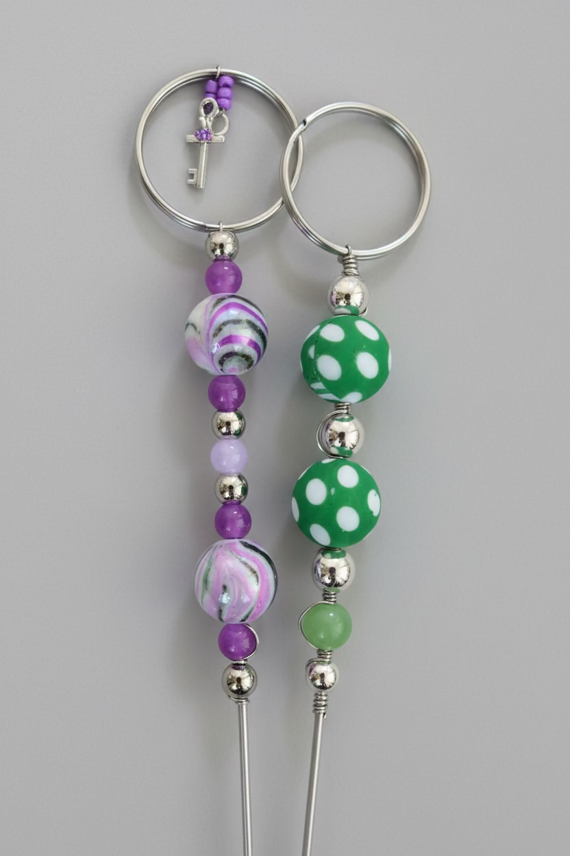 Whimsy Beaded Plant Stake Duo – Purple & Green (Set)