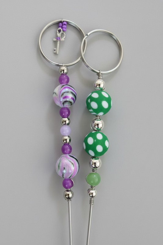Whimsy Beaded Plant Stake Duo – Purple & Green (Set)